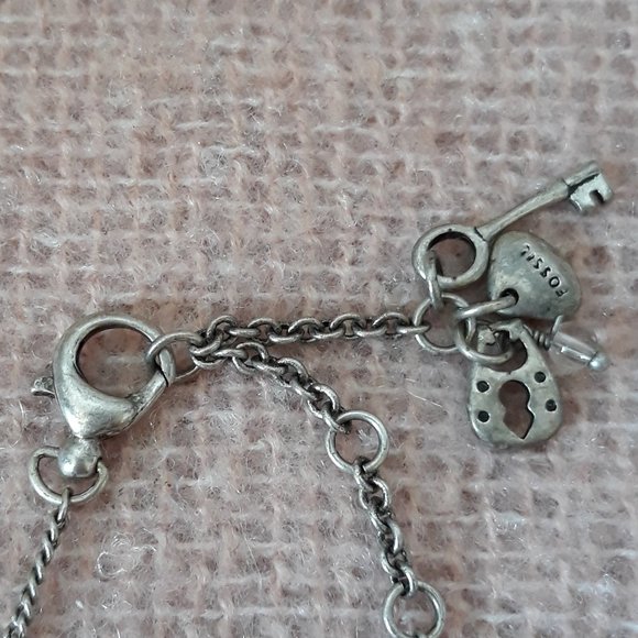 Fossil Necklace--Silver Tone Chain with Dangling Beads - Picture 4 of 5